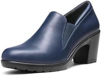 DREAM PAIRS Women's Low Chunky Block Heels Pumps Comfortable Slip-on Heeled Loafers Dress Work Shoes for Office Business LOLA,Size 6.5,Navy,DPU214