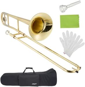 GarveeLife B Flat Alto Trombone for Beginners - Brass Trombone with Mouthpiece, Case, Cleaning Cloth, Gloves and Cleaning Rod, Professional Musical Instruments for Students - Gold Lacquer