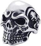 TEMEGO Jewelry Stainless Steel Ring, Vintage Gothic Skull Band, Black Silver