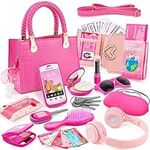 Little Girl Purse with Pretend Makeup for Toddlers, 49PCS Kids Play Purse Set - Princess Toy Accessories, Pretend Play Headset Wallet Phones Sunglasses Keys Credit Cards Birthday Gift for Girls Age 3+