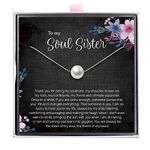 ALoveSoul Soul Sister Necklace - Sterling Silver Single Pearl Necklaces for Her, BFF Long Distance Friends Forever Friendship Gift