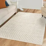 Luria Rugs Machine Washable 6'6" x 9' Non-Slip Medium Area Rug for Living Room, Bedroom, Dining Room - Modern Checkered, Aria Collection (Cream/Almond)