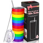 Geiserailie Rainbow Pride Flag Tumbler, Gay Pride Lesbian LGBT Pansexual Gift, Rainbow Striped Water Mug, LGBT Awareness Month Gifts, 20 oz Stainless Steel Insulated Water Tumbler (Rainbow)