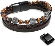 KAIYIDAN Mens Leather Bracelet,Tree Of Life Mens Tiger Eye Bracelet,Mens Beads Bracelet, Genuine Leather Bracelets Gifts for Men (brown)