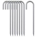 AAGUT 16 Inch Rebar Tent Stakes Heavy Duty J Hook Ground Anchors Galvanized Steel Metal Garden Stake Yard Landscape Spikes 8 Pack for Chain Link Fence, Canopy