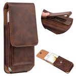 PU Leather Swivel Belt Clip Cell Phone Holster Pouch Carrying Case Wallet w Card Holder for iPhone 11 Pro Max/Samsung Galaxy S20 FE/A52/A51/S10 Plus/LG V50 ThinQ 5G/BLU Vivo X6/G9 Pro (Brown)