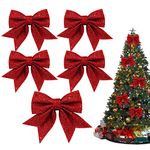 Yueshop Christmas Bows Large Bows Decoration, 5PCS 4.7in*5.9in Xmas Tree Bow Glitter, Sequin Bowknot Ties, Suitable for Christmas Party, Wedding, Home Ornament Decoration(Red)