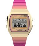 Timex Unisex T80 36 mm Watch - Pink Resin Strap Digital Dial Gold-Tone Case TW2V74400