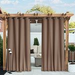 NICETOWN 2 Panels Blackout Patio Waterproof Outdoor Curtains, Thermal Insulated Top & Bottom Grommet & Back Tab Wind-Break Drapes Privacy for Pergola with Fixed Ropes, W52 x L72, Cappuccino