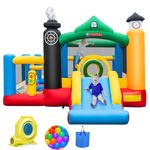 OLAKIDS Inflatable Bounce House, Train Theme Kids Jumping Castle with Slide Ball Pit Basketball Rim, Indoor Outdoor Inflatable Obstacle Course with 950W Blower 50PCS Ocean Balls Carry Bag Repair Kits