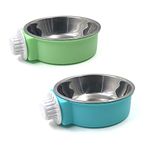 2Pcs Crate Dog Bowl, Removable Stainless Steel Hanging Pet Cage Bowl, Pet Food Water Bowl for Cat Puppy Bird Rabbit (Multi)