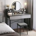 Vanity Table, Vanity Table with Drawers, Vanity Desk Set with Led Lighted Mirror, Makeup Vanity Table with 2 Drawers, for Bedroom Make up Vanity Desk with Mirror and Lights