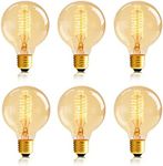 NUODIFAN G25 Globe Edison Bulbs, 6-Pack 60w Vintage Edison Light Bulb, Spiral Filament Edison Bulbs, E26 Base - Amber Glass Warm Light - 120V 2700K Dimmable - G80 Decorative Lightbulbs