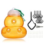 Wasp Repellent Hornet Trap Gourd-type Yellow Bee Catcher Beehive Trap for Household Garden Fly Bees Accessory with 10 PCS Hanger Hooks with Safety Buckle Outdoor Windproof Screw Hooks