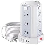 SMALLRT Power Bar Surge Protector, 6.5 Ft Extension Cord with 12 AC Multiple Outlets 4 USB (1 USB C), Power Tower Desktop Charging Station (White)