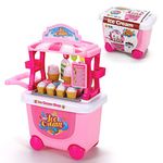 SOKA® Ice Cream Trolley Shop Cart for Children - 27 Pcs Ice Cream Parlour Pretend Food Play Set for Kid's Activity & Early Development Education - Gift for Boys Girls