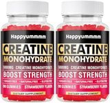 Happyummmm Creatine Monohydrate Gummies for Men & Women-5g of Creatine Monohydrate per Serving - Sugar Free,Vegan, Strawberry Flavor, 180 Count-2pack.