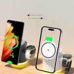 4 in 1 Wireless Charger Stand for iphone Samsung Phone AirPods iWatch Galaxy Watch series Earbuds devices Foldable Wireless Charging Station Magnetic Charger Dock for iPhone 15 13 14 12 (Black)