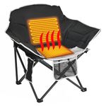 SunnyFeel Heated Folding Camping Chairs, Portable Padded Camp Chair, Heavy Duty 500 LBS, Portable Moon Round Saucer Lawn Chairs (Black)