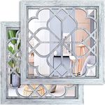 Wocred 2 PCS Square Wall Mirror,Gorgeous Rustic Farmhouse Accent Mirror,Rustic White Color Entry Mirror for Bathroom Renovation,Bedrooms,Living Rooms and More(12”x12”)