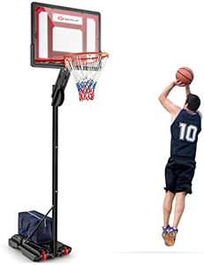 Costway Outdoor Basketball Hoop, Portable Basketball Goal System 1.05-2.6m Ring Height, Weight Bag, 82 cm Backboard, Fillable Base with Wheels for Kids Teenagers Youth Adults