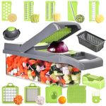 MKBOTX Vegetable Chopper,Multi-Functional Onion Chopper,Veggie Chopper With 6 Stainless Steel Blades,12 In 1 Vegetable Slicer With Container,Mandoline Slicer,Ideal For Fruits/Vegetables/Salads (Grey)