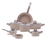 Karaca 12-Piece Rosegold Granite Pots and Pans Set - Biogranite Non-Stick Cookware Set, 4 Pots with 4 Glass Lids & 1 Granite Frying Pan & 1 Saucepan with Lid, PFOA, Dishwasher-Safe, Pink