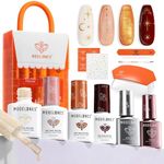 Modelones Gel Nail Polish Kit with UV Light, Milky White Nude Glitter Pink Red Gold Fall Metallic Manicure Set with Base Top Coat Star Stickers 4 Colors Gel Mini Salon Nail Art Gift for Women Girl
