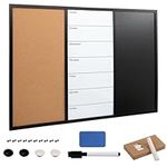 Kurtzy 3-in-1 Combination Cork Board, Whiteboard & Chalkboard - 90 x 60cm/35.5 x 23.5 Inches - Magnetic Memo/Bulletin Dry Erase Noticeboard with Pins