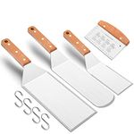 Metal Spatulas Set of 4, Leonyo Stainless Steel Griddle Spatula Accessories for Flat Top Grill Cast Iron Skillet, Outdoor BBQ Grill Scraper Hamburger Turner Flipper Commercial, Wooden Handle