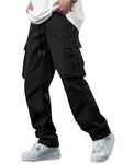 Comdecevis Men's Casual Cargo Pants Workout Joggers Stretch Sweatpants Hiking Drawstring Tactical Pants with Multi Pockets Black X-Large