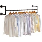 IBUYKE Wall Mounted Clothes Rail, 127cm Industrial Pipe Clothes Bar Rack, Heavy Duty Retro Wall Tidy Rail, Pipe Display Rails for Home Shops, Detachable Garment Hanging Storage Rail TYJ002H