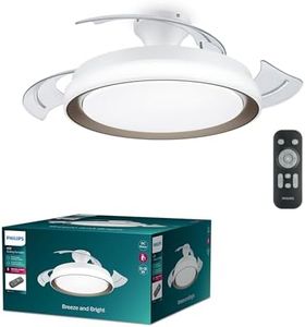Philips Atlas Deckenventilator mit einziehbaren Flügeln und LED-Beleuchtung, 3 Flügel, 106 cm Flügelspannweite, 3 Beleuchtungsstufen, einstellbares weißes Licht, besonders leise, Modell 2024, gold