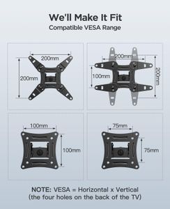 PERLESMITH Swivel Tilt TV Wall Bracket for 13-42" Flat & Curved TVs – Max 20kg, VESA 200x200mm
