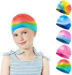 Darbermu Swimming Cap Kids, Silicone Swim Cap for Kids Children Boys and Girls, Stretchable and Comfortable Swimming Hats, Waterproof Bathing Caps for Long and Short Hair