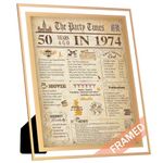 FALAMON Framed 1974 Birthday Poster UK, 50th Birthday Decorations for Women or Men Vintage Birthday Gifts 8x10 Inch Birthday Anniversary Poster Card for Husband, Wife, Mom, Dad, Brother, Sister