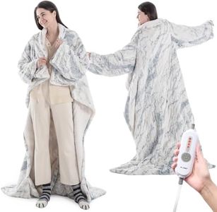 WOOMER Wearable Heating Electric Blanket 50”×70“, Soft Faux Fur & Cozy Sherpa Electric Heated Blanket with Foot Pockets and Sleeves, 4 Heat Levels & 4H Auto Off