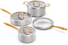 Homaz life Stainless Steel Pots and Pans Set, Tri-Ply Hammered Kitchen Cookware with Glass Lids, Induction Compatible, Non-Coated, Non-Toxic, 7-Piece