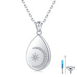 WOUOVO Star-Moon Teardrop Urn Necklaces for Ashes,925 Sterling Silver Cremation Jewelry Memorial Waterdrop Ashes Keepsake Pendant for Dog Cat Human Ashes, Sterling Silver, Cubic Zirconia