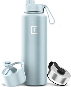 IRON °FLASK Sports Water Bottle - Wide Mouth with 3 Spout Lids - Stainless Steel Gym & Outdoor Bottles for Men, Women & Kids - Double Walled, Insulated Thermos, Metal Canteen - Morning Mist, 40 Oz