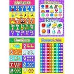 Educational Preschool Poster for Toddler and Kid with Glue Point Dot for Nursery Homeschool Kindergarten Classroom - Teach Numbers Alphabet Colors Days and More 16 x 11 Inch (4 Pieces, Style C)