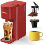 Tastyle Single Serve Hot and Iced Coffee Maker, One Cup Coffee Machine for K Cup and Ground, 6 to 14 Oz Brew Sizes, with Recipe Book, for Home, Travel, RV, Office and Dorm,Vintage Red