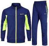 TBMPOY Men's Tracksuits Athletic Full Zip Sweatsuit With Zipper Pockets Jogger Casual Gym Running Activewear set Royal Blue Green CA XL