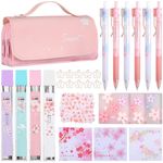 74 Pcs Kawaii Cherry Blossom Stationery Set Japanese Kawaii Pencil Bag Mechanical Pencil Cherry Erasers Pencil Refill and Stickers for School Office Party Favors