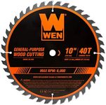 WEN BL1040 10-Inch 40-Tooth Carbide-Tipped Professional Woodworking Saw Blade for Miter Saws and Table Saws