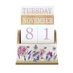 The Leonardo Collection Wooden Block Perpetual Calendar Lavender Flowers Bees Desk Office Weight Floral, (72776)