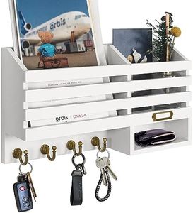FifthQuarter Key Holder for Wall: Easy Mounted Key Rack and Mail Organizer with Store Shelf and Four Sturdy Keys Hooks Decor in Kitchen|Farmhouse|Entryway|Mudroom (White)