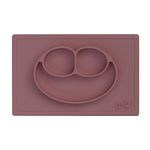 ezpz Happy Mat - 100% Food Grade Silicone Suction Plate with Built-in Placemat for Toddlers Smile Design Plates Promotes Baby Led Weaning - Divided Plate - Microwave & Oven Safe - 24months+ (Mauve)