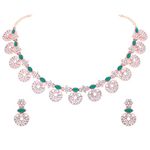 Brado Jewellery Rose Gold-Plated Artificial Stone Studded Necklace Jewellery set with 1 Pair of Earring (RG - Green)