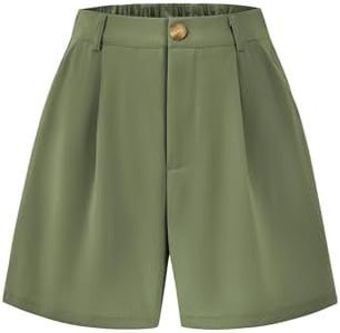 KIRUNDO Women's Shorts 2025 Trendy Summer Dressy Elastic High Waisted Pleated Business Casual Work Shorts with Pockets (Light Green, X-Large)